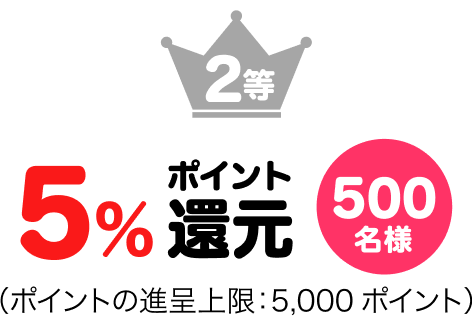 2等5%ポイント還元500名様（ポイントの進呈上限：5,000ポイント）