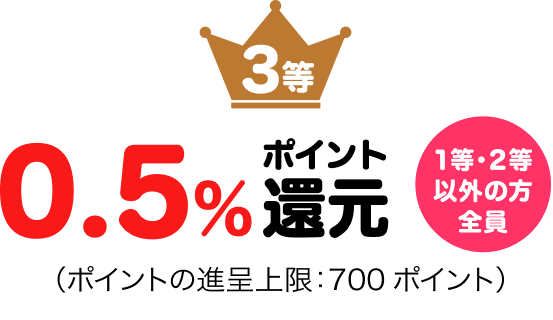 3等0.5%ポイント還元1等・2等以外の方全員（ポイントの進呈上限：700ポイント）